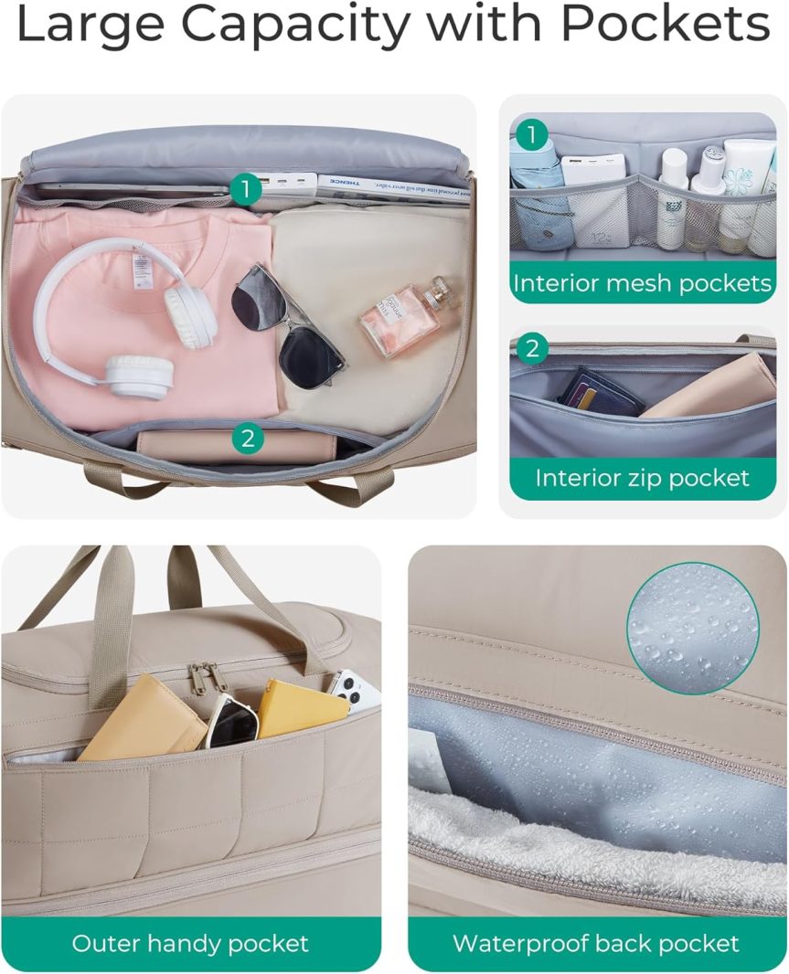 40L Rolling Duffle Bag with Wheels and Handle, TSA Underseat Carry On Bags for Travel with Shoe Compartment, Khaki - Image 3