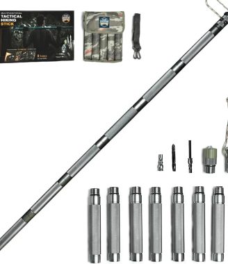 Hiking Tactical Stick Walking Staff - Outdoor Multitool Gear Trekking Pole Collapsible Retractable Premium 15 in 1 | 8 Tubes